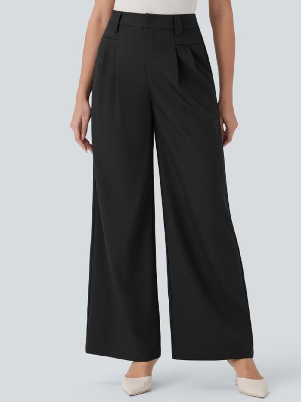 Halara Woman’s High Waisted Pocket Pleated Wide Leg Work Dress Pants SZ L Gray